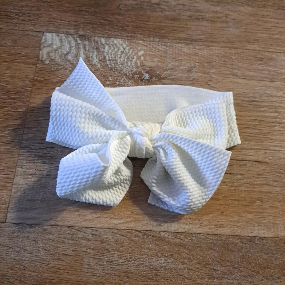 White Textured Bow Headband